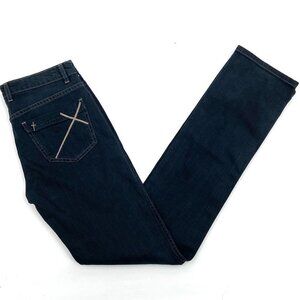 IMITATION JEANS Dark Wash Straight Leg Embroidered Cross Back Pocket Jeans 27